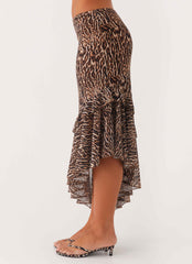 Wild Tide Midi Skirt - Cheetah