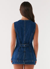 Wish You Luck Denim Top - Dark Blue