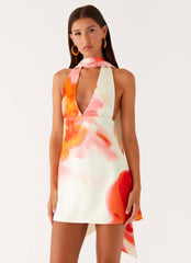 Alicia Satin Halter Mini Dress - Mimosa Blossom