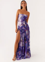 Eden Strapless Maxi Dress - Purple White Lilly