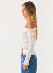 Golden One Shirred Off Shoulder Top - White