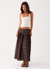 Quiet Places Midi Skirt - Chocolate Check