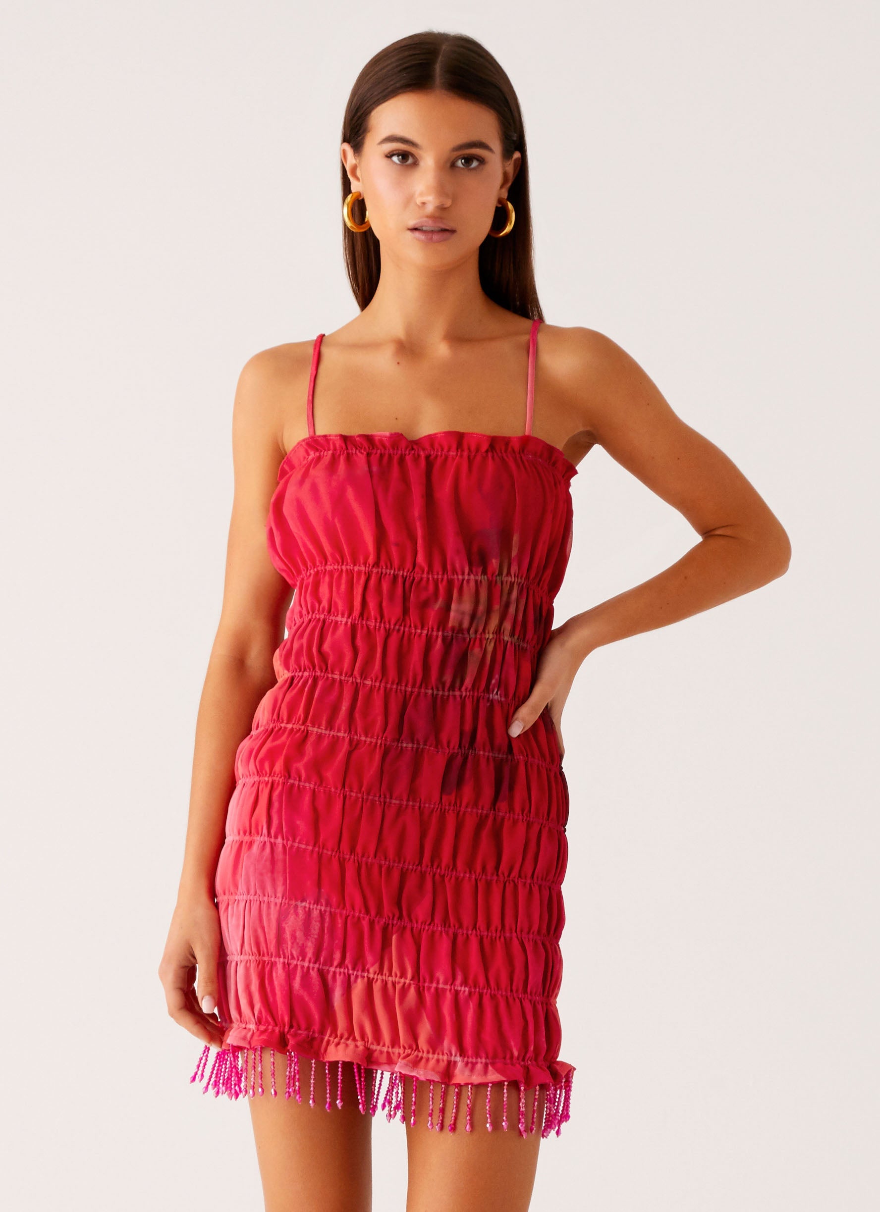 Refresh Me Chiffon Mini Dress - Peach Watermelon Flower