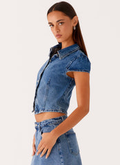 Stella Button Up Top - Blue