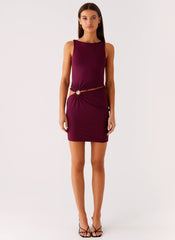 Velvet Wine Mini Dress - Boysenberry