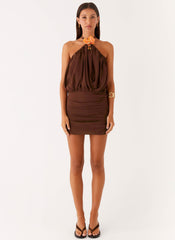 Vidia Flower Mini Dress - Chocolate